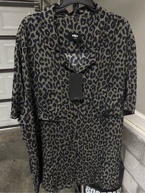 Other UK Grey & Black Leopard Print Button Up Shirt